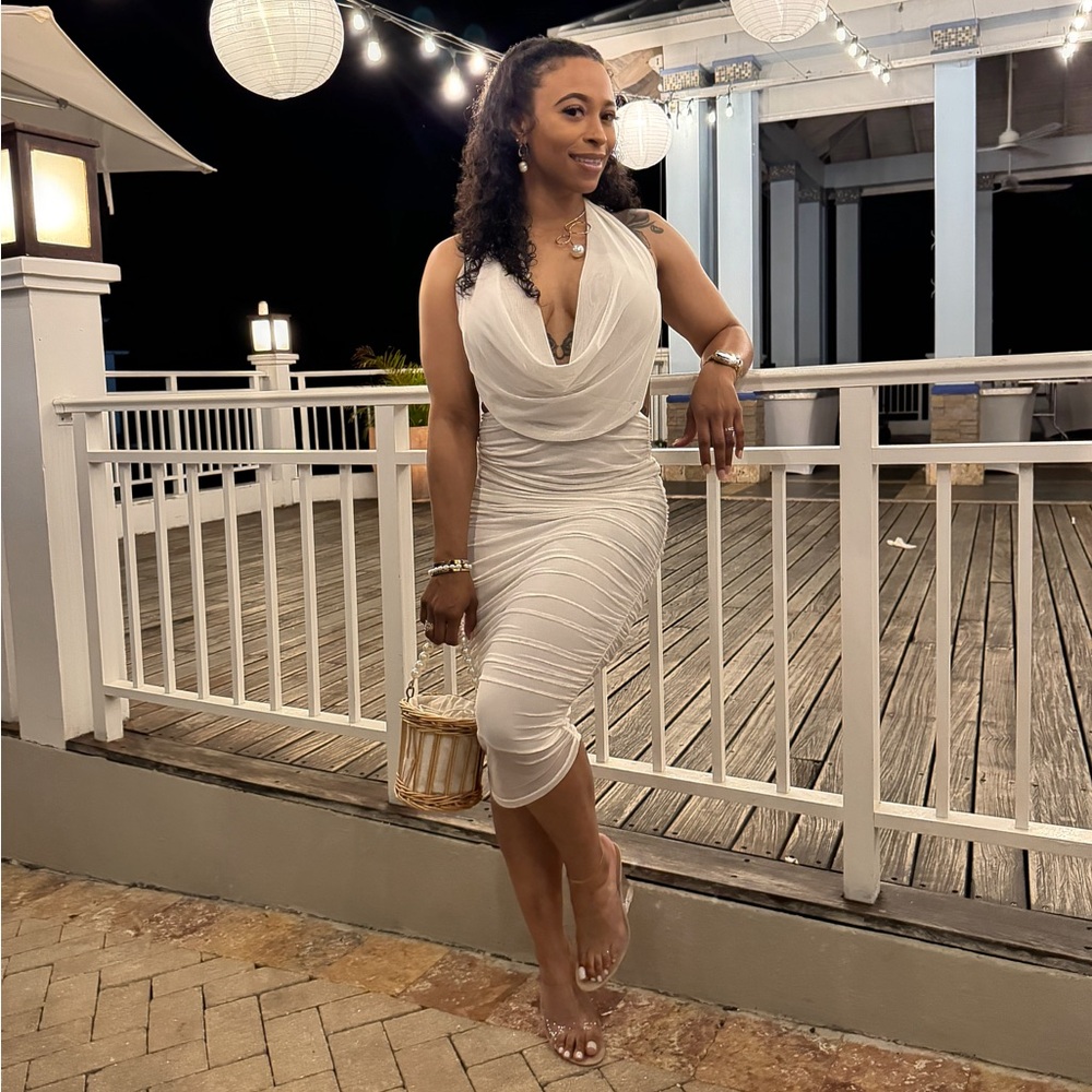 White Rouched Halter Dress